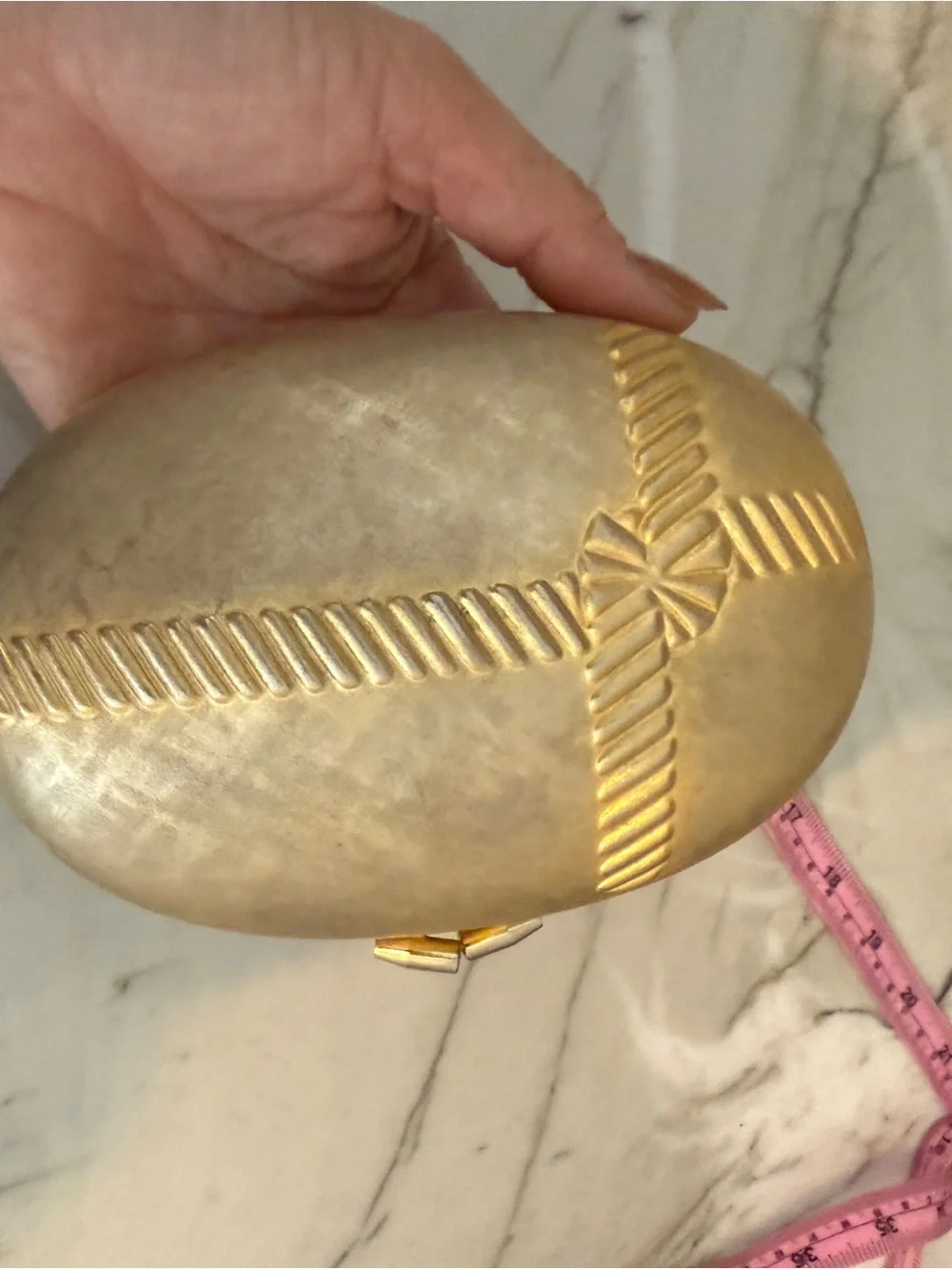 Vintage Gold Embossed Oval Clutch - Elegant Women's Evening Bag